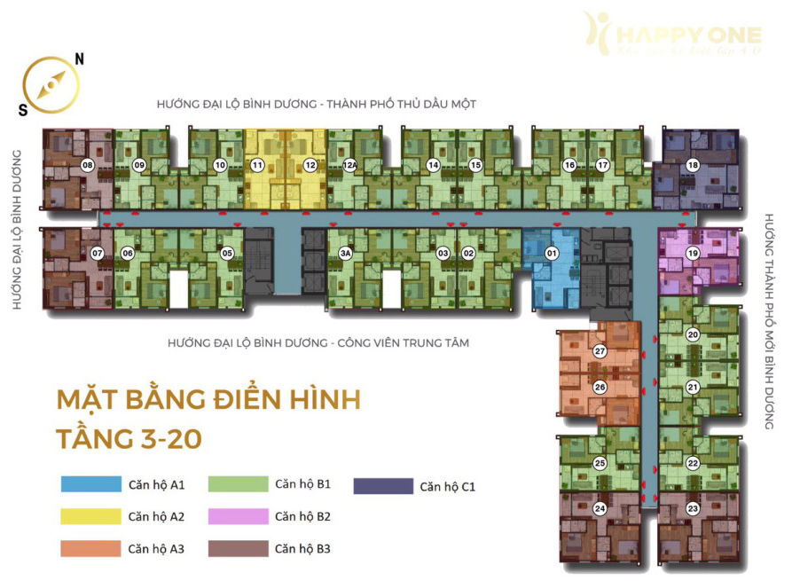 Mặt bằng Happy One Phú Hòa
